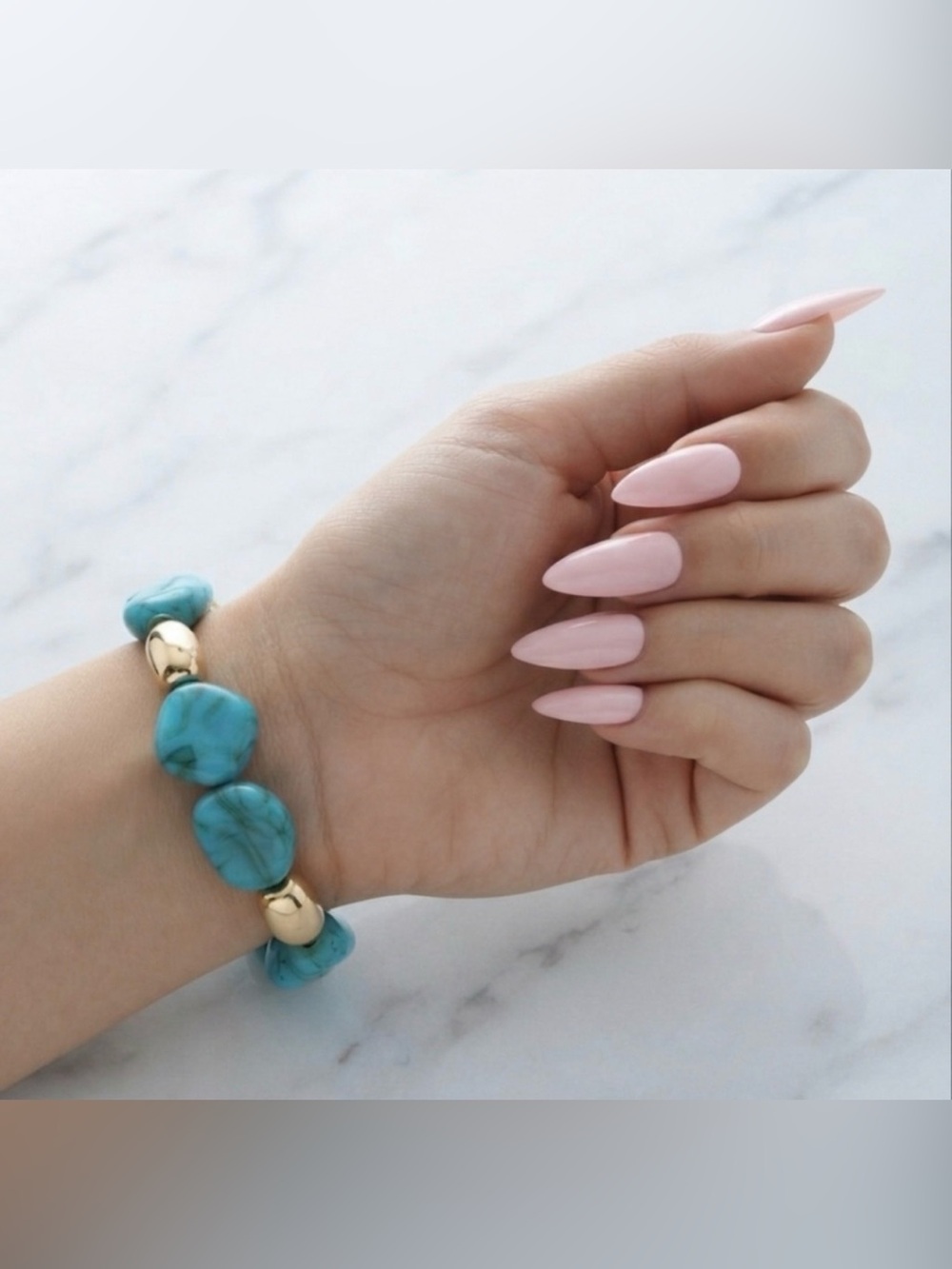 Turquoise Resin Beaded Stretch Bracelet with Gold Accents